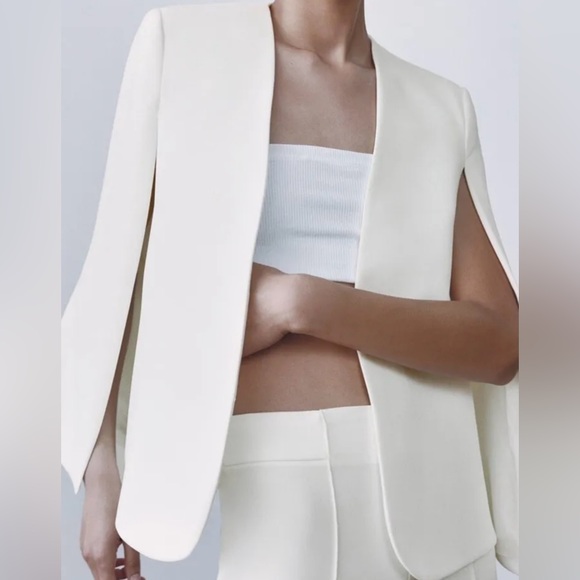 Zara Net Cape White Blazer Jacket Coat - Picture 8 of 10